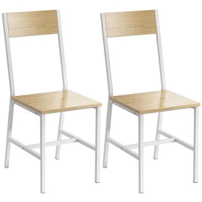 HOMCOM Set de 2 scaune pentru sufragerie scaune de bucătărie cu spătar înclinat structură metalică natural | Aosom Romania