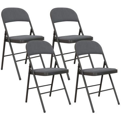 HOMCOM Set de 4 scaune pliante și portabile pentru interior, cu șezut și spătar tapițate în catifea, cadru din oțel, gri închis | Aosom Romania