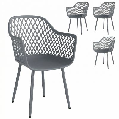 Outsunny Set 4 scaune de grădină, scaune din plastic rezistente la UV cu braț și spătar 56 x 51 x 84 cm gri închis | Aosom Romania