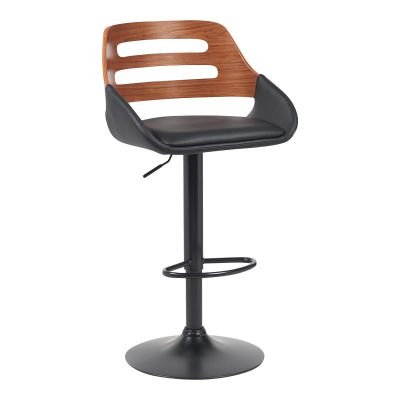 Scaun bar rotativ Fern, piele, neagra, lemn de nuc, metal, negru, 50x49x89-110 cm