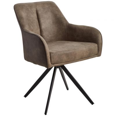 Scaun Cu Brațe din lemn, metal, textil, maro, maro deschis