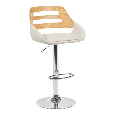 Scaun de bar rotativ Fern, Bej, Piele ecologica, Lemn gri, metal, cromat, 50x49x89-110 cm