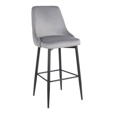 Scaun de bar Zedna, Pako World, Catifea Gri, Picioare negre, 52x57x111 cm