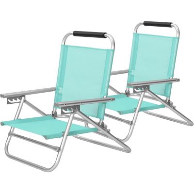 Set 2 scaune de plaja, Songmics, pliabile, reglabile in 4 pozitii, max 150 kg, 59x57x71 cm, aluminiu, verde