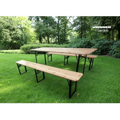 Set camping/picnic Heinner, 177x60x75 cm / 177x23x45 cm, otel/lemn, natur/negru