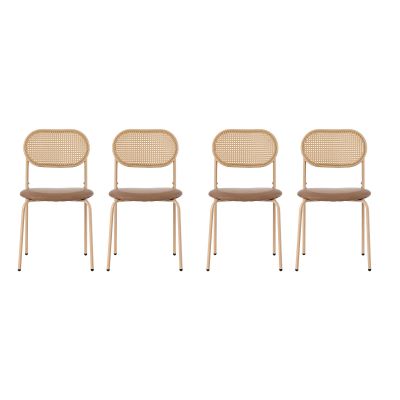Set de 4 Scaune pentru Sufragerie Moderne din Rattan cu Structură Metalică, 60x50x48 cm, Maro