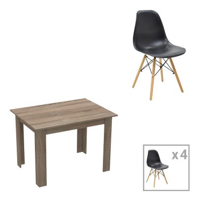 Set dining Manka-Julita, 5 piese, Negru-Sonoma, 110x80x77 cm