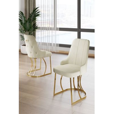 Set scaune 6 piese, Hanah Home, Puva, Crem / Aur