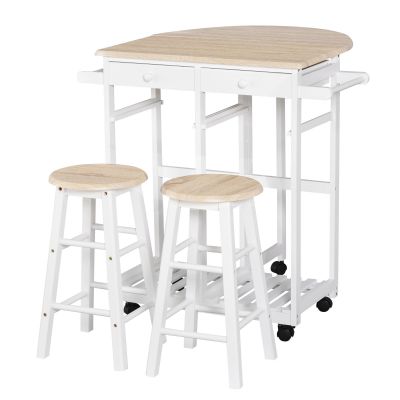 Carut Bucatarie Pliabil - Cu 2 Scaune Incluse, MDF Alb