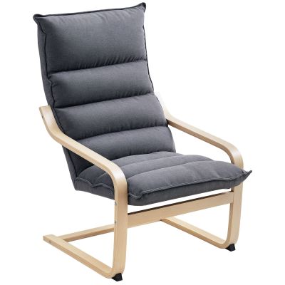 Fotoliu Balansoar Modern cu Manere din Lemn si Perne Groase din Catifea, 67x83x105 cm, Gri