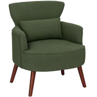 Fotoliu Capitonat cu Perna si sezut Gros, Fotoliu din Catifea cu Spatar si Picioare din Lemn, 69x69,5x78 cm, Verde