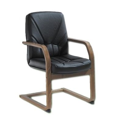 Fotoliu conferinta 5950 - finisaj nuc, piele neagra, stil executive