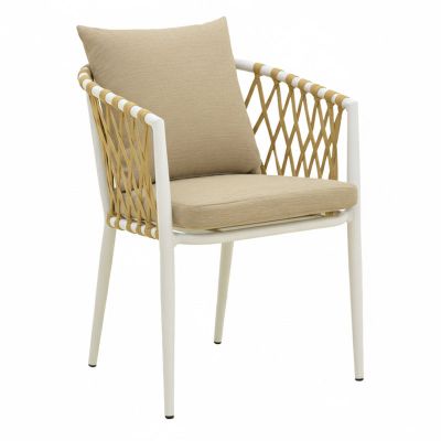 Fotoliu cu șezut Peluxe, Aluminiu/Frânghie, Tapițerie Beige, 54x62x75 cm