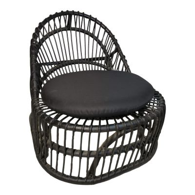 Fotoliu de relaxare Tromso, rattan negru, perna neagra, 80x85x98 cm