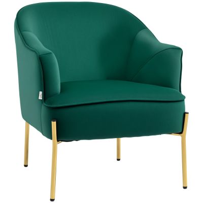 Fotoliu dormitor din material textil cu efect catifea cu picioare din otel auriu, 62x69x75 cm, verde