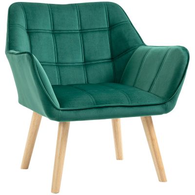 Fotoliu in stil scandinav din lemn si efect de catifea verde pentru sufragerie sau birou, 67x61.5x71cm