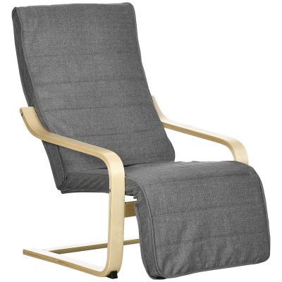 Fotoliu Relax cu Suport pentru Picioare, 5 Niveluri si Tetiera din Lemn de Mesteacan si tesatura, Gri