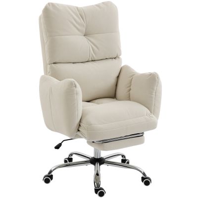 HOMCOM Scaun birou cu suport pentru picioare, Scaun ergonomic pentru gaming și computer, Flanel alb, Tapițerie groasă | Aosom Romania