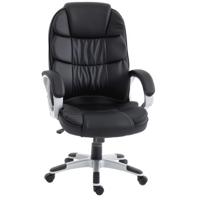 HOMCOM Scaun Birou Ergonomic Rotativ din Piele PU, Funcție Legănare, Înălțime Reglabilă, Capacitate 120kg, Negru | Aosom Romania