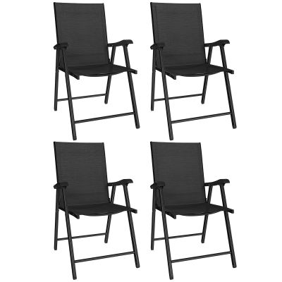 Outsunny Set de 4 scaune de grădină pliabile Structură oțel robustă fără asamblare Spătar înalt ergonomic 58x62x97cm Negru | Aosom Romania