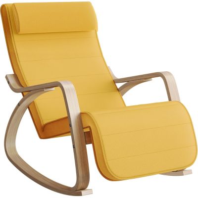 Scaun balansoar din lemn, suport picioare reglabil, maxim 150kg, 121x67x84 cm, galben