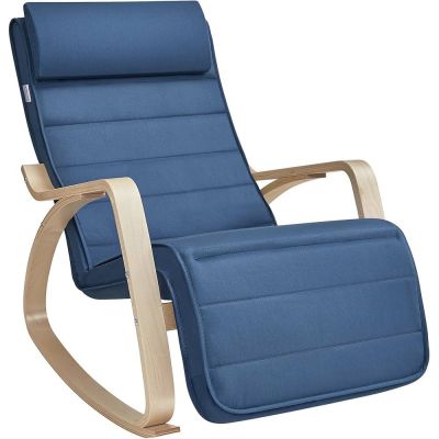 Scaun balansoar din lemn, suport picioare reglabil, maxim 150kg, 122x67x84 cm, albastru inchis