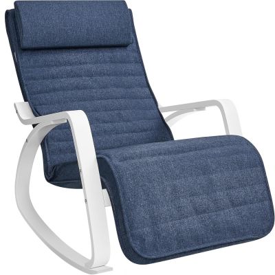 Scaun balansoar lemn mesteacan suport picioare reglabil, 67x122x84 cm, confort maxim, albastru