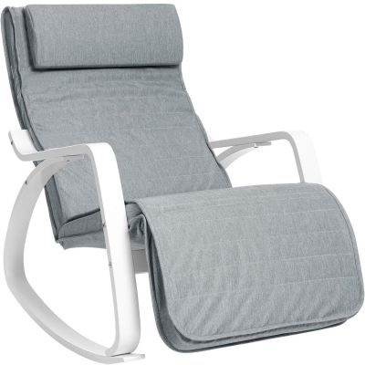 Scaun balansoar lemn suport picioare reglabil maxim 150 kg, 67x122x84 cm, confort, gri deschis