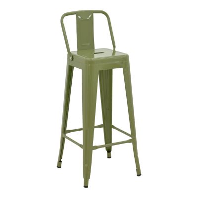 Scaun bar cu spătar Utopia, verde măslinie, metalic, 42x42x97 cm