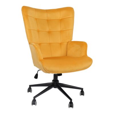 Scaun birou cu funcție de rotire Lobima, Stil Managerial, Catifea, Galbenă, 68x71x105-112 cm