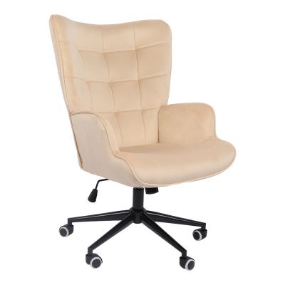 Scaun birou directorial rotativ Lobima, Crema, Velvet, Bej, 68x71x105-112 cm