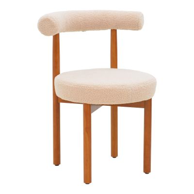 Scaun Comfortabil Fenza, tesatura Teddy Bej, Picioare Lemn, Fag Nuc, 60x54x75 cm