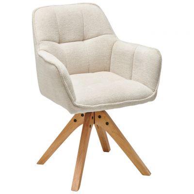 Scaun Cu Brațe din lemn, textil, culoare lemn stejar, bej