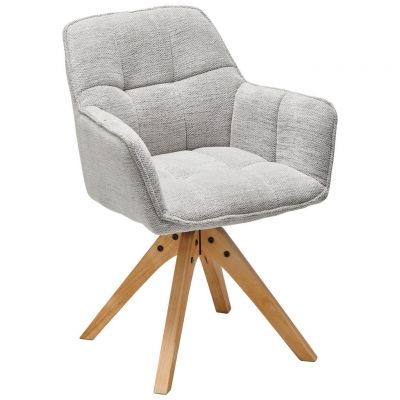 Scaun Cu Brațe din lemn, textil, culoare lemn stejar, gri deschis