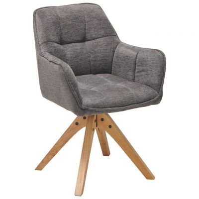 Scaun Cu Brațe din lemn, textil, culoare lemn stejar, gri închis