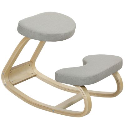 Scaun cu Genunchii cu Miscare de Balans, din tesatura si Lemn de Mesteacan, 50x73x55 cm, Gri