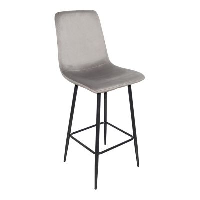 Scaun de bar cu șezut Grato, tesatura Gri, Picioare metal, Negru, 43x55x114 cm