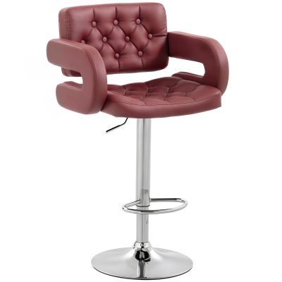Scaun de Bar cu inaltime Reglabila, Scaun de Bucatarie inalt din PU cu Spatar, Suport pentru Picioare, Cotiere si sezut Confortabil, Structura