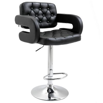 Scaun de Bar cu Spatar si Brate, Scaun Modern de Bucatarie Rotativ cu inaltime Reglabila, 61x50x94-114 cm, Negru