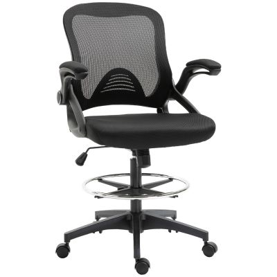 Scaun de Birou cu inaltime Reglabila, Brate Rabatabile si Suport pentru Picioare, 64x60x106-126 cm, Negru