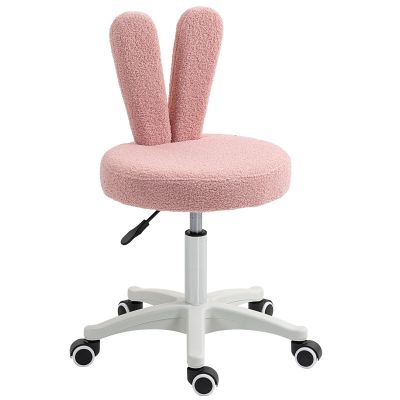 Scaun de Birou cu Urechi de Iepure, inaltime Reglabila si Acoperit cu Plus Teddy Roz, 53x53x70-84 cm