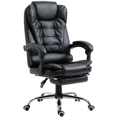 Scaun de Birou din Piele artificiala Neagra Inaltime Reglabila cu Spatar Rabatabil la 145  si Suport pentru Picioare, 64,5x69x117-127 cm