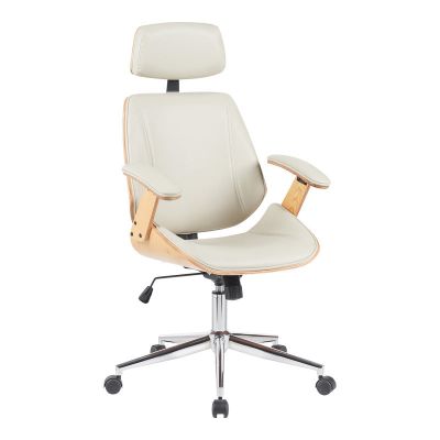 Scaun de birou directorial cu baza cromata, Fetseno, bej, 53x56x114-123 cm