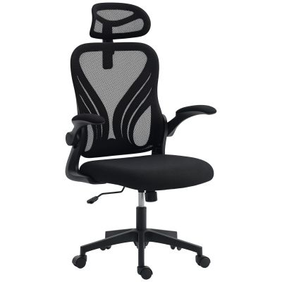Scaun de Birou Ergonomic cu Brate Rabatabile, Suport Lombar si Tetiera Reglabila, Negru