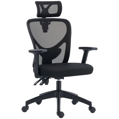 Scaun de birou ergonomic cu inaltime reglabila, suport lombar si tetiera, 66x61x106-116cm, negru