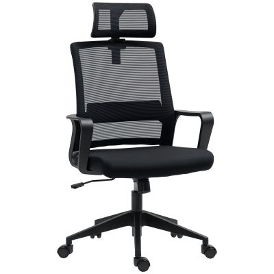 Scaun de Birou Ergonomic cu Tetiera, inaltime Reglabila si Functie de Balansare, 60x64x102-112 cm, Negru