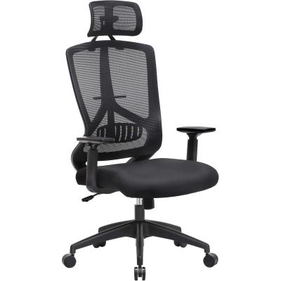 Scaun de birou ergonomic cu tetiera si suport lombar, reglabil, mecanism balans, maxim 120 kg, 70x70x133 cm, negru