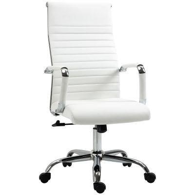 Scaun de Birou Ergonomic din Piele Ecologica, Scaun Rotativ si cu Functie de Leganare, 54x62x104-114 cm, Alb