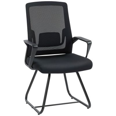 Scaun de birou ergonomic fara roti, cu brate, pentru sala de asteptare, negru