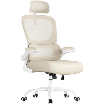 Scaun de birou ergonomic mesh, suport lombar dinamic, tetiera reglabila, brate rabatabile, 70x70x135 cm, bej